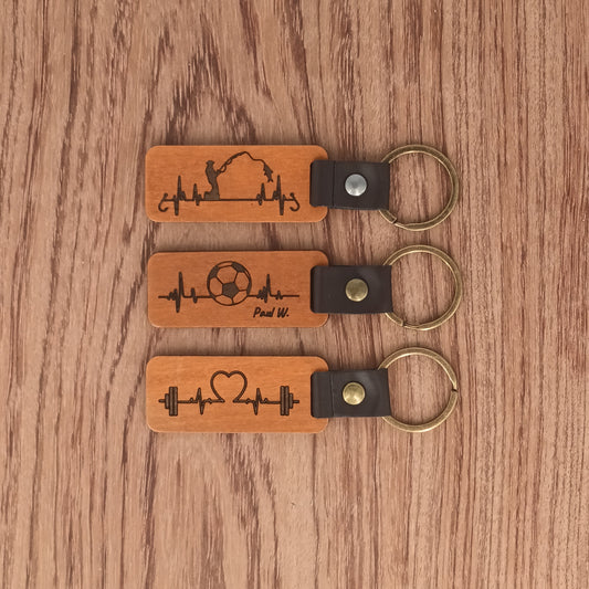 Porte-clé bois et cuir : Battement de Cœur Sport