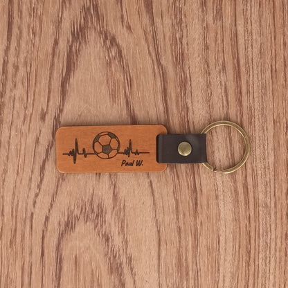 Porte-clé bois et cuir : Battement de Cœur Sport