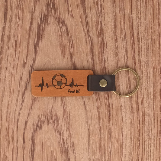 Porte-clé bois et cuir : Battement de Cœur Sport