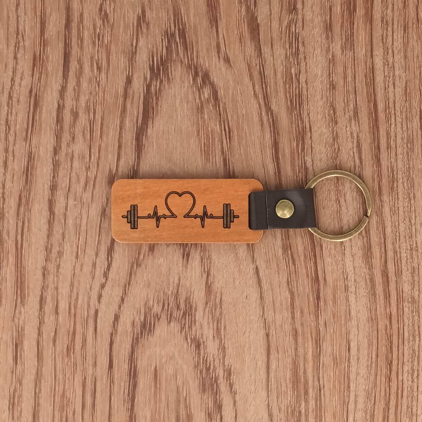 Porte-clé bois et cuir : Battement de Cœur Sport
