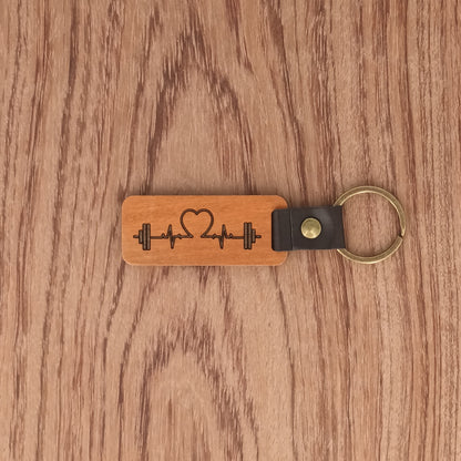 Porte-clé bois et cuir : Battement de Cœur Sport