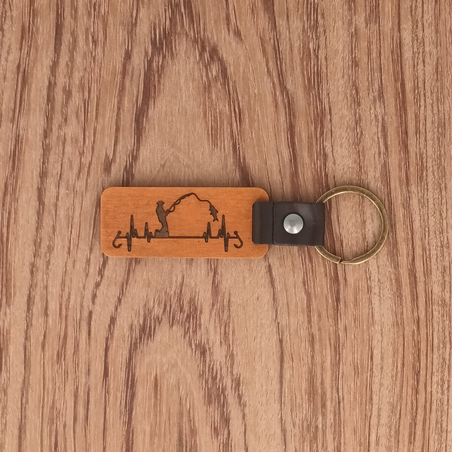 Porte-clé bois et cuir : Battement de Cœur Sport