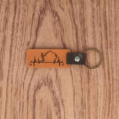 Porte-clé bois et cuir : Battement de Cœur Sport