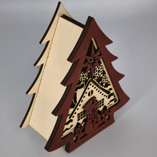 Déco bois Sapin de Noël lumineux