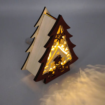 Déco bois Sapin de Noël lumineux