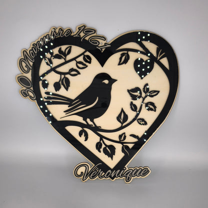 Déco Oiseau Coeur personnalisable