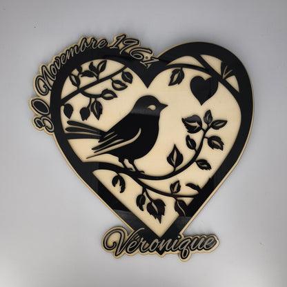 Déco Oiseau Coeur personnalisable